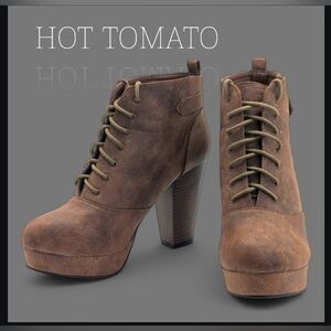 Hot Tomato Brown Lace-Up Platform Block Heel Ankle Boots – Size 9